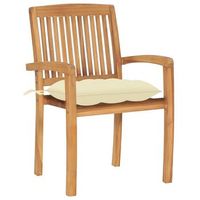 pack 2 uds sillas de jardin  silla de exterior  sillon madera de teca con cojines blanco crema cfw599995