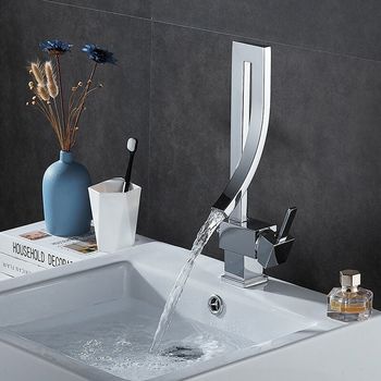 Grifo De Lavabo De Latón, Estilo Moderno, Sencillo Y Moderno, Grifo De Lavabo Bascade, Grifos De Lavabo De Baño Con Agua Fría Y Caliente, Grifo De Cascada Con Reenvío, Equipo De Cocina (plateado)