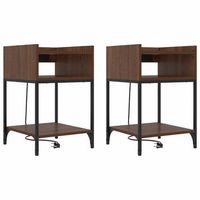 pack 2 uds mesita de noche  armario de noche  mesa de noche con estante roble marron 40 x 40 x 61 cm