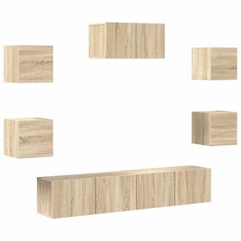Juego De Mueble Tv 7 Uds | Mueble De Salón | Gabinete De Tv Madera Contrachapada Roble Sonoma
