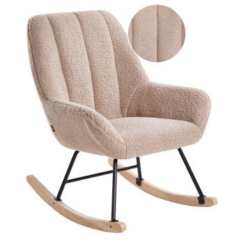 Mecedora De Bouclé Elegante Tapicería De Borreguito Patas De Metal Negro Reposabrazos Respaldo Amplio Sala De Estar Beige Kinno