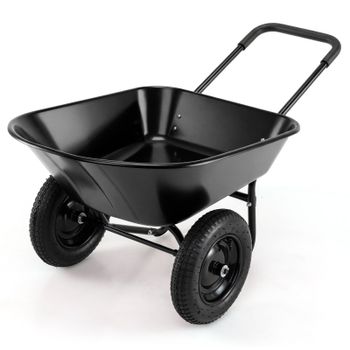 Costway Carretilla con 2 Ruedas de Jardín Carro en Acero Robusto y Ruedas Neumáticas 35 cm Gran Capacidad de Carga Negro 145 x 65 x 65 cm