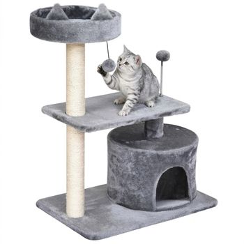 PawHut Árbol Rascador para Gatos 81 cm Torre para Gatos con Cama Plataforma Refugio Poste de Sisal y Bolas 60x40x81 cm Gris   Aosom España