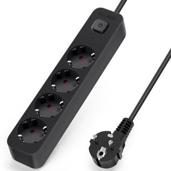Aigostar Regleta Enchufes de 4 Enchufes, Alargador Enchufe 3 metros con Interruptor, Negro