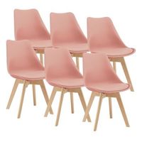 set de 6x sillas de comedor flaten estilo escandinavo cuero sintetico y madera de haya 81 x 49 x 57 cm - rosa encasa