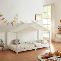cama para ninos brome forma casita con techo pino 90 x 200 cm - blanco encasa