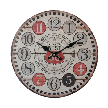 Reloj de madera estilo vintage marrón, negro y rojo d.33,8 cm