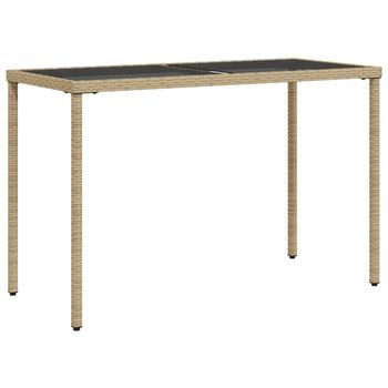 Mesa De Jardín | Mesa De Exterior Superficie De Vidrio Ratán Pe Beige 115x54x74 Cm