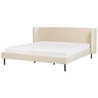 cama con somier de terciopelo beige claro 180 x 200 cm cabecero patas negras arette