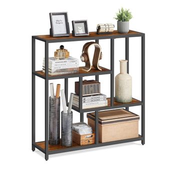 Librería de 4 Niveles, Marrón Rústico + Negro Tinta / Madera contrachapada