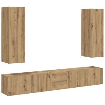 Muebles Tv De Pared 5 Uds | Mueble De Salón | Mesa De Tv Madera Ingeniería Roble Artesanal