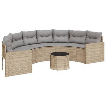 Sofá De Jardín Semicircular Con Mesa Y Cojines Ratán Pe Beige Vidaxl