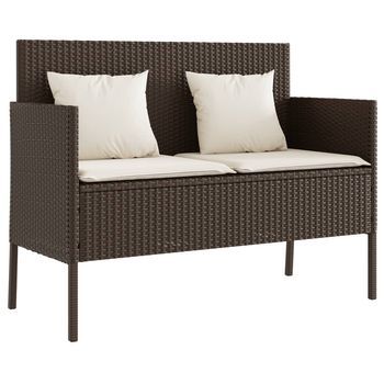 Banco De Jardín | Banco De Exterior | Silla De Jardín Con Cojines Ratán Sintético Marrón
