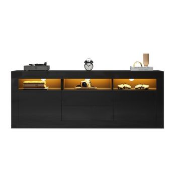 Mueble De Tv Brillante 160 X 35 X 60 Cm - Iluminación Led - 3 Nichos, 2 Puertas, 2 Cajones - Negro