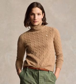 Polo Ralph Lauren para mujer. 211888686006 Jersey de cachemira y lana beige (S), Casual, Manga larga