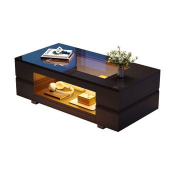Mesa De Centro Led Con Control - Diseño Hueco De Doble Capa - Ideal Para Fiestas Y Sala De Estar - Color Negro