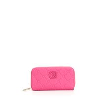 billetera con doble cremallera redonda y logotipo en relieve en toda la superficie hot pink