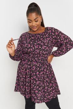 Yours Blusón Rugoso Negro Floral, Mujer Curvy Y Tallas Grandes, Yours