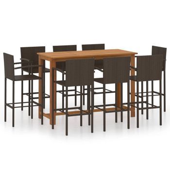 Conjunto De Bar Para Jardín 9 Piezas Marrón Vidaxl