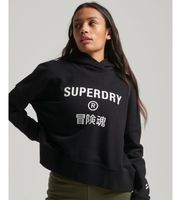superdry para mujer w2011829a sudadera core sport corta de corte cuadrado con capucha negro xs casual algodon manga larga