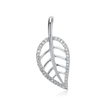 Colgante hoja oro blanco 14 quilates 39 diamantes
