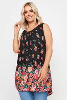 yours top largo sin mangas negro y rosado de flores mujer curvy y tallas grandes yours