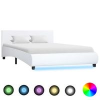 estructura de cama con led cuero sintetico blanco 140x200 cm vidaxl