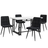 conjunto de comedor con mesa de 140 x 80 cm patas negras y 4 sillas de terciopelo negro