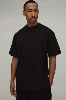 Camiseta Oversize Básica Con Cuello De Caja, Negro