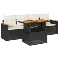set sofas jardin y cojines 5 uds  juego de muebles de jardin ratan sintetico acacia negro cfw7627227