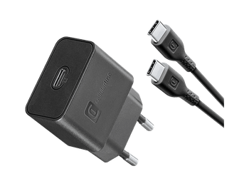 Cargador móvil - CellularLine Super Fast Charger Kit GaN+, 25 W, Carga rápida, USB C, Universal, 100 cm, Negro