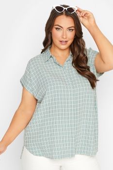 Yours Camisa Algodón Verde De Cuadros Manga Sisa, Mujer Curvy Y Tallas Grandes, Yours