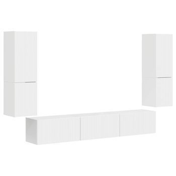 Conjunto De Mueble De Tv 4 Uds | Mueble De Salón | Gabinete De Tv Brillante Madera De Ingeniería