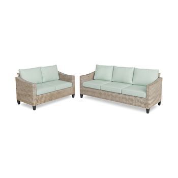 Conjunto De Exterior, Sofa 3+2 Sanstar En Ratan Pe. Muebles De Jardin Y Terraza, Verde