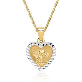 Cadena con colgante corazón motivo ángel 8 quilates oro
