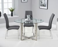 vaso 120cm round glass dining table with cavello chairs - grey 4 chairs
