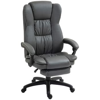 Vinsetto Silla de Oficina Ajustable con Reposapiés Reposacabezas Función de Masaje Cuero Artificial Gris Oscuro   Aosom España