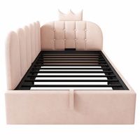 sofa cama tapizado 90x200 cm - con almacenaje hidraulico diseno corona y rejilla forma l terciopelo - rosa