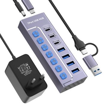 YUCUN Hub USB-A/USB-C de 7 puertos,expansor multipuerto con 5 Gbps USB-A*4 / 10 Gbps USB-C*3,divisor USB de aleación de