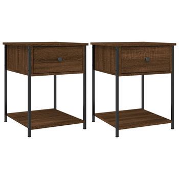 Pack 2 Uds Mesitas Noche | Mesa Auxiliar | Mesilla Madera Ingeniería Marrón Roble 44x45x58 Cm