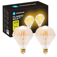 aigostar - bombilla led e27 4w luz calida 1800k 320 lumenes decorativa diamante bombilla vintage de tipo edison con filamento color ambar no regulable pack 2 uds