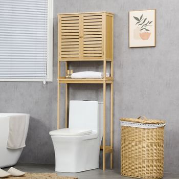 Mueble De Baño Sobre Inodoro De Bambú Kleankin 60x23x173 Cm-natural