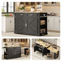 isla de cocina con encimera extensible enchufes usb ruedas y acabado negro roble
