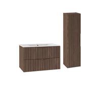 conjunto de muebles con lavabo individual encastrado 80cm y columna siena madera y negro