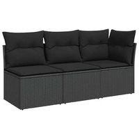 sofa de jardin de 3 plazas  sofa de exterior con cojines ratan sintetico negro