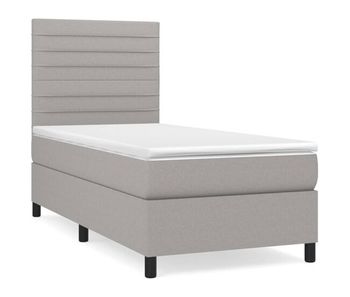 Cama box spring con colchón tela gris claro 100x200 cm rayas horizontales