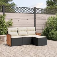 conjunto de sofas jardin 4 uds  mueble jardin mesa y sillas con cojines ratan sintetico negro cfw586618