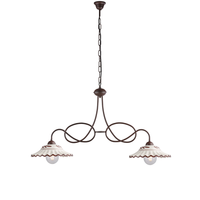 lampara de arana bistrot en hierro lacado en negro y decoraciones efecto oxido con difusores ceramicos d 30 blanco y marron 2 luces l 98 x 30