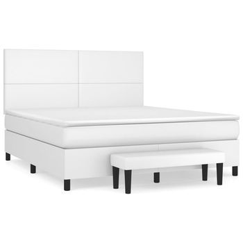 Cama Box Spring Con Colchón Cuero Sintético Blanco 180x200 Cm Vidaxl