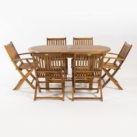 conjunto para jardin de madera teca mesa ovalada extensible 160 a 210 cm y 6 sillones plegables madera teca grado a tratamiento al agua aplicado juego de comedor de teka set sillas y mesa de teka